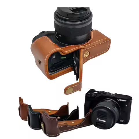 Retro M3 Camera Case PU Leather Half Body Skin Cover For Canon EOS M3