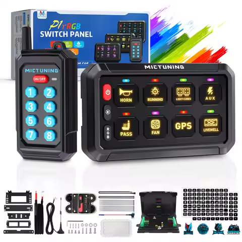 MICTUNING P1Y Switch Panel with Wireless Remote Control, 8 Gang Circuit Box RGB Colors Toggle Switch
