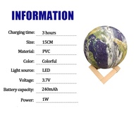 3D Printing Earth Globe World Map With Stand 16 Color Lights Home Office Desktop Decor Geography Edu