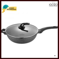 iGOZO EPSILON 32CM NON-STICK PREMIUM GRANITE STIRFRY WOK + GLASS LID KUALI GORENG REBUS MENGGORENG FRY