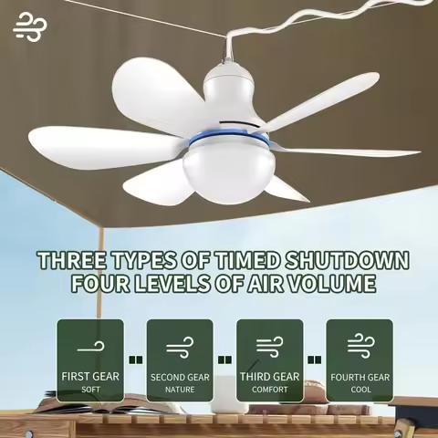 USB Ceiling Fan Lighting 6 Leaves USB Powered Ceiling Canopy Fan Hanging Fan with Remote Control Cam