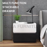 Bedside table with drawer Multi Function Stackable Drawer 1 2 3 Multi-Tier  Bedroom Bed side table Space saver Storage Cabinet Non Slip Fixed Base Black White Design Environment Sustainable Material Slide Rail Design [SG Ready Stock] [Free Installation]