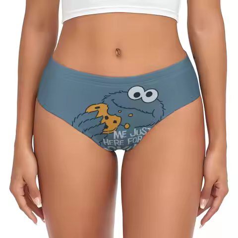 Custom Women's Cookie Monster Brief Panties Female Breathable Cartoon Sesameed Streets Underwear Und