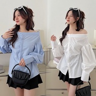 Lovely long-sleeved off shoulder female shirt NUSHI