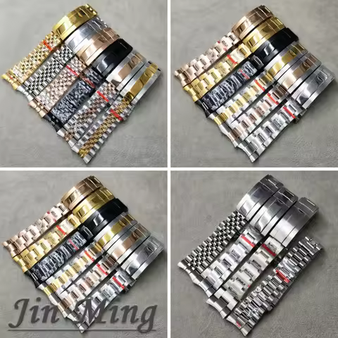 904L Solid Stainless Steel Watch Band 20mm Bracelet Brushed & Polished Silver Rose Gold Black with F