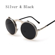 【A PRETTY】 Steampunk Goth Sunglasses Goggles Round Flip Up Vintage Fashion Sun glasses clip on