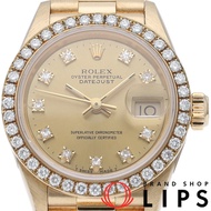 勞力士 Datejust 女士腕錶，鑲鑽錶圈，10 顆鑽石，Datejust 女士腕錶 69138G(E)，帶錶盒、保固卡，K18YG 黃金錶殼，香檳色顏色，1991 年二手，成色極佳 []