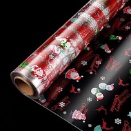 STOBOK Christmas Cellophane Wrap Roll: Unfolded Width 32 X 100FT Santa Claus Pattern Clear Paper Wrapper Transparent Gift Wrapping Packing Paper for Flower Basket Xmas, 3 Mil Thicken