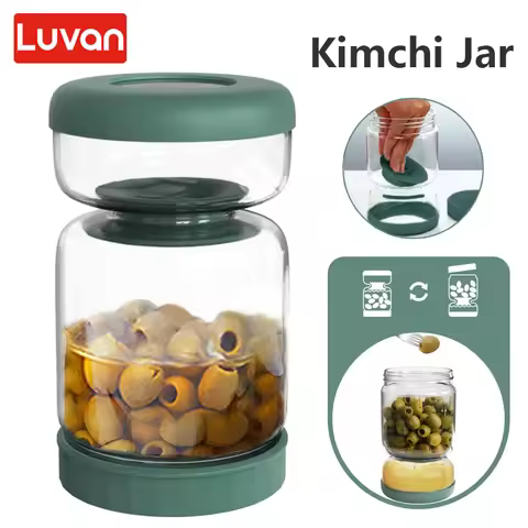 Glass Pickles Jar with Lids Strainer Olives Hourglass Jug Food Storage Kimchi Container Jalapenos Fe