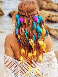 波西米亞風羽毛頭帶,女性長羽毛髮飾