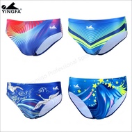 YINGFA Men's Swim Briefs Printed Swimming Trunks Triangle Blue Professional Swim Short for Training 