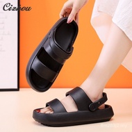 Pasangan Mudah CIZHOU Wanita Satu Kasut Dua Pakai Tapak Tebal Pakaian Luar Sandal Kasual Tapak Lembu