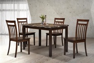 [READY STOCK] 1+4 Seater Grade A Square Marble Solid Wood Dining Set Kayu High Quality Turkey Fabric