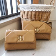【New Color！！】Tory Burch Lady’s 2024 Counter Latest Kira Series New Brown Two Sizes Soft Leather Chain Bag Shoulder Bag