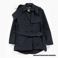 (全新特價)正品購入Burberry博柏利-黑色雙排扣連帽(可拆式)短版風衣外套- UK12/USA10/GER40