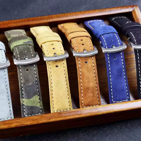 Handmade Suede Leather Watch Strap Brown Gray 22mm 24mm Wristband Blet Replacement Watchband Accesso