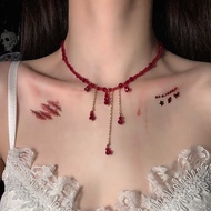 Same Day Shipping BoxL-45 {Dark Red Crystal Necklace/Vampire Accessories/Witch Accessories/Zombie Ne