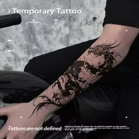 Large Japanese Dragon Temporary Tattoo Waterproof Black Fake Tattoo Sticker Full Arm Sleeve Dark Art