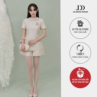 Set 2T38 Slim Turn-down Collar Top + 3S10 Body Shorts - Quiet Luxury Elegant Feminine Metallic Suit 