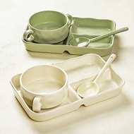 One/Three-Piece Ceramic One-Person Bowl & Spoon Dinnerware Set 211 Portion Control Plate Ceramic Des