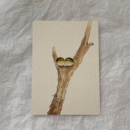 綠繡眼 鹿角 特寫 水彩 圓角明信片