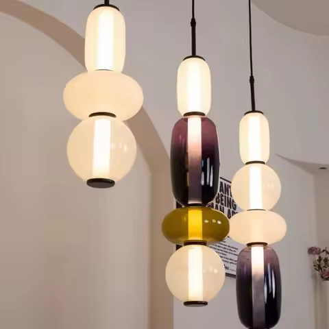 Nordic Designer's Creative Colored Glass Hanging Line Lamp Coffee Shop Lollipop Pendant Lamp Home At