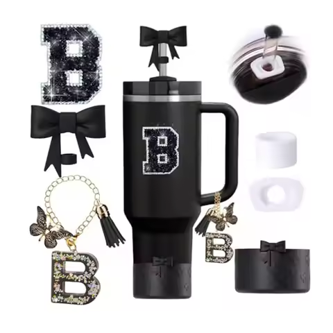 6PCS Black Cup Accessories Set For Stanley Cup 30oz 40oz Including Silicone Spill Proof Stopper Stra