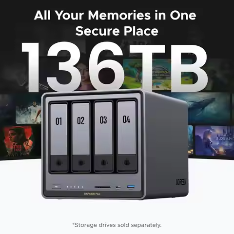 DXP4800 Plus 4 Bay Desktop NAS Intel Pentium Gold 8505 5 Core CPU 4K 60Hz Network Attached Storage (