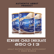 Ensure gold chocolate. 3 weeks bundle (850grams x 3 cans) for adult and senior milk supplements abo