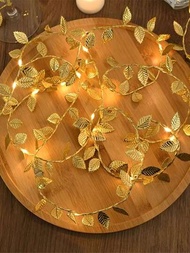1入組2米20LED金色微型葉子妖精燈，電池供電LED銅線串燈，適用於婚禮家庭派對DIY聖誕裝飾