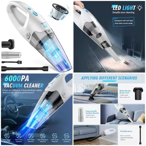 Handheld Vacuum Cordless, 6KPA Strong Suction & 25 Mins Runtime, 1.6lbs Lightweight Hand Vacuum Cord