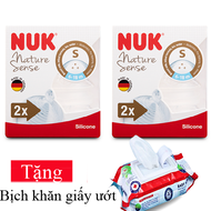 Combo 2 vỹ Ty thay bình sữa NUK Silicone Cổ Rộng size 2S - 2 cái/vỹ Tặng 1 bịch khăn giấy ướt 80 tờ 