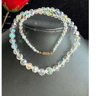 Crystal necklace with 7 rainbow colors and beads, 4 to 10 mm long, 46 cm long, slightly old copper s