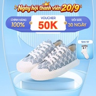 Genuine light blue denim MLB Playball Monogram shoes, embroidered NY letter MLB women's bread shoes 