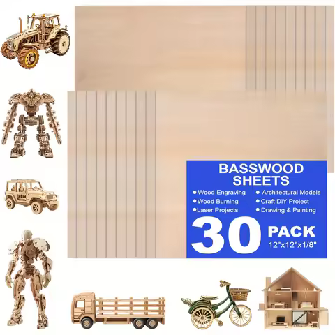 30 Pack 12"x12"x1/8" Basswood Sheets for Crafts, 3mm Craft Wood Plywood, for DIY Ornaments and Model