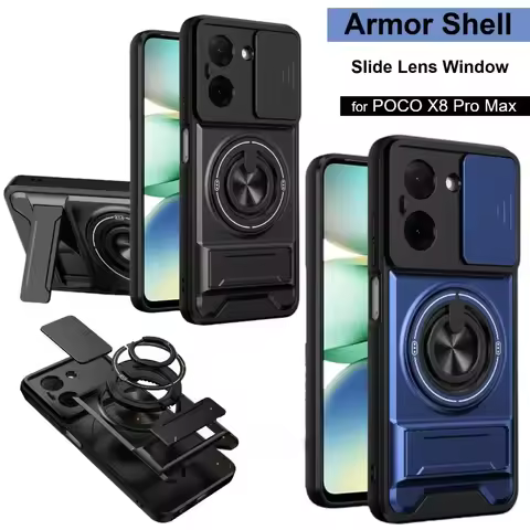 Luxury Rugged Armor PC+TPU Case For Xiaomi Poco X8 Pro Max X7 X6 Pro Slide Shockproof Cover for Redm