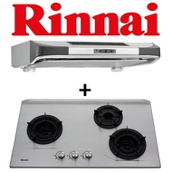 RINNAI RH-90ERi 90CM SLIMLINE HOOD + Rinnai RB-3SI 3 Burner Inner Flame Stainless Steel Built-in Hob