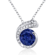 藍寶石鑽石C型項鍊-14k白金不規則頸鏈-簡約多層次吊墜-9月生日石