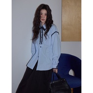 เสื้อเชิ้ตแขนยาวสีน้ำเงิน ทรงหลวม ดีไซน์เก๋ไก๋ สำหรับผู้หญิง ฤดูใบไม้ร่วง 2025 แบรนด์ Cao Cao ทรง PO