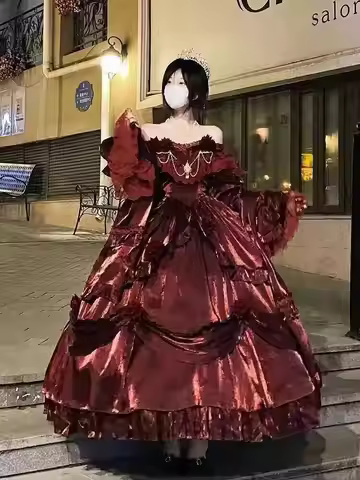 Beauty Princess Dress Red Lolita Skirt Long Dress Elegant Lolita Outfit Heavy Industry Skrit Flower 