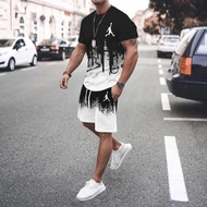 Men's T-shirt and Shorts Set Popular in summer Sports and casual print, fashion, short sleeve t-shir