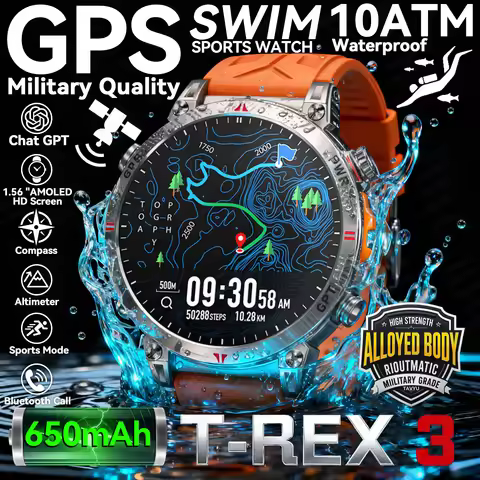 New T-Rex3 Ultra 650mAh Battery Smart Watch Built in GPS Compass 10ATM Waterproof Sports tracker Out