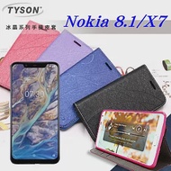 諾基亞 Nokia 8.1 / X7 冰晶系列 隱藏式磁扣側掀皮套 保護套 手機殼 側翻皮套藍色