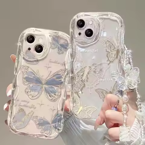 Fashion Butterfly Hand Chain Case For Infinix Hot 40 30 20 12 9 Play 40i 30i 20i Note 40 30 Smart 7 