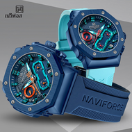 Naviforce นาฬิกาข้อมือ Jam Tangan pasangan สายซิลิโคนของแท้สำหรับคู่รักแสดงวันที่อัตโนมัติควอตซ์โครโนกราฟ