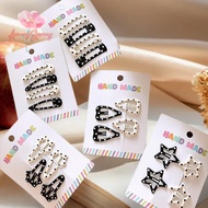 AmongSpring> 4Pcs White ck Girl Snap Hair Clip Kids Star Love Bow Oval Hairpin Fashion Sweet Cute Ba