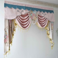 European Pink Luxury Beaded Scallop Curtain Head Jacquard Embroidery Valance Drapes for Living Room Sliding Door Wave Window Treatment Panel Rod Pocket/Hook Custom Size