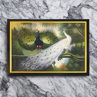 Wall decoration painting print 2 peacocks on the twigs plus frame