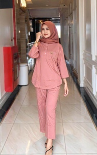 ONE SET KAOS POLOS SETELAN WANITA MOTIF BUNGA RAYON