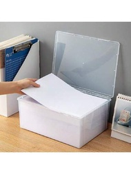 1個帶蓋透明防塵文件收納盒,用於辦公室桌面文件、考試紙張、a4紙張、書籍、雜物收納整理